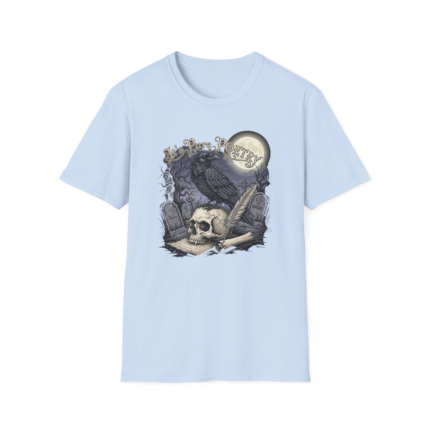 Gothic Its Pure POEtry Graphic T-Shirt, Unisex Softstyle Tee for Halloween, Horror Fans, Casual Wear, Gift for Occasions