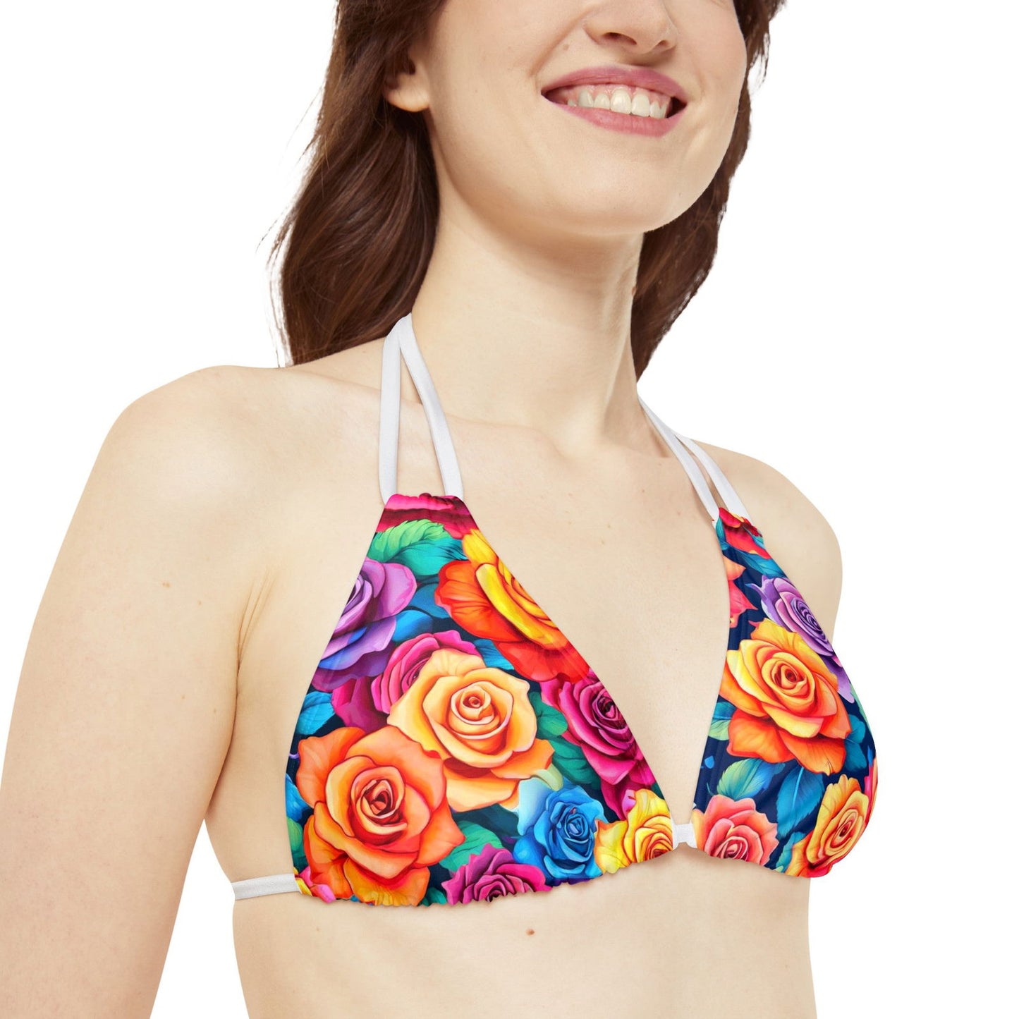 Bright Flowers 1 Strappy Triangle Bikini Top (AOP) - S-Mart Shop Smart Treasures