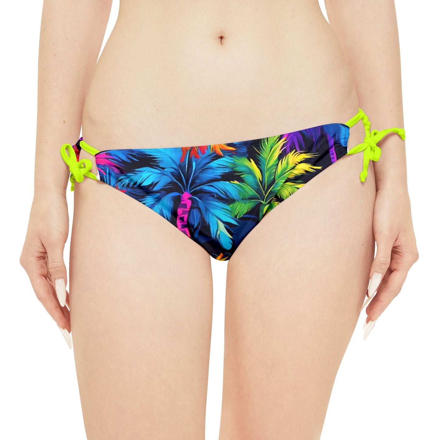 Dark Palm Loop Tie Side Bikini Bottom (AOP) - S-Mart Shop Smart Treasures