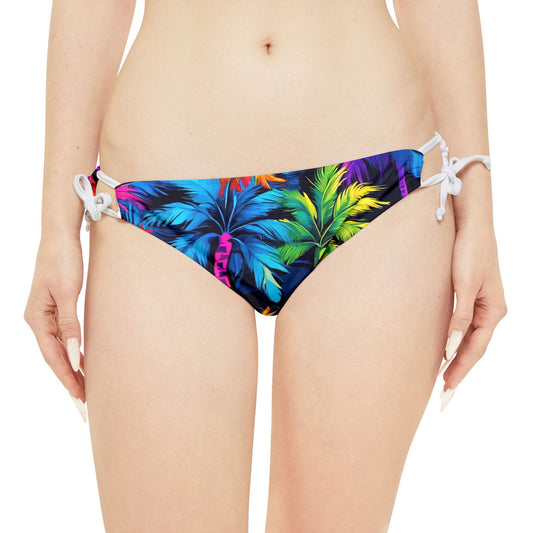 Dark Palm Loop Tie Side Bikini Bottom (AOP) - S-Mart Shop Smart Treasures