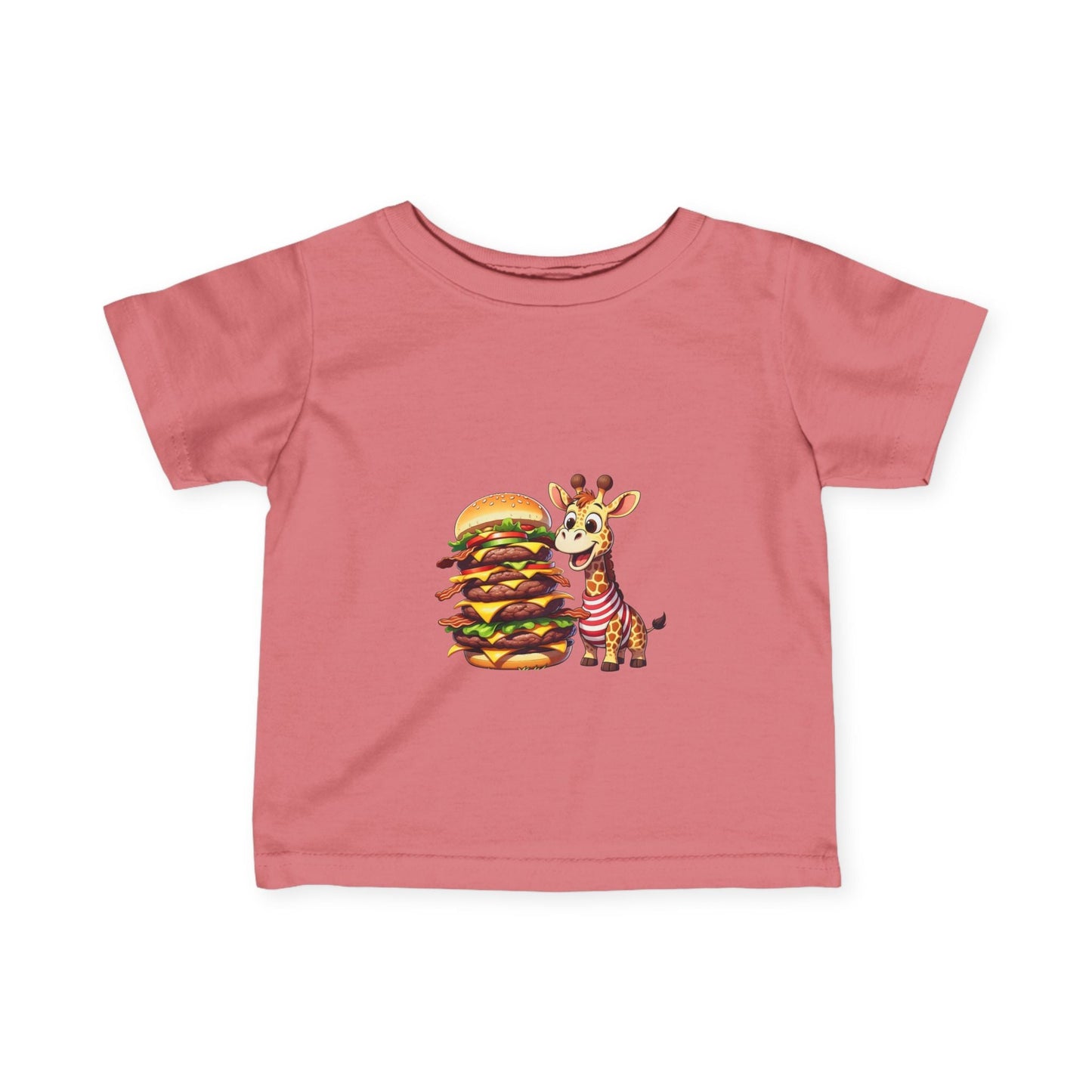 Cute Giraffe Eating Super Burger Infant Tee - Adorable Baby T-Shirt for Food Lovers - S-Mart Shop Smart Treasures