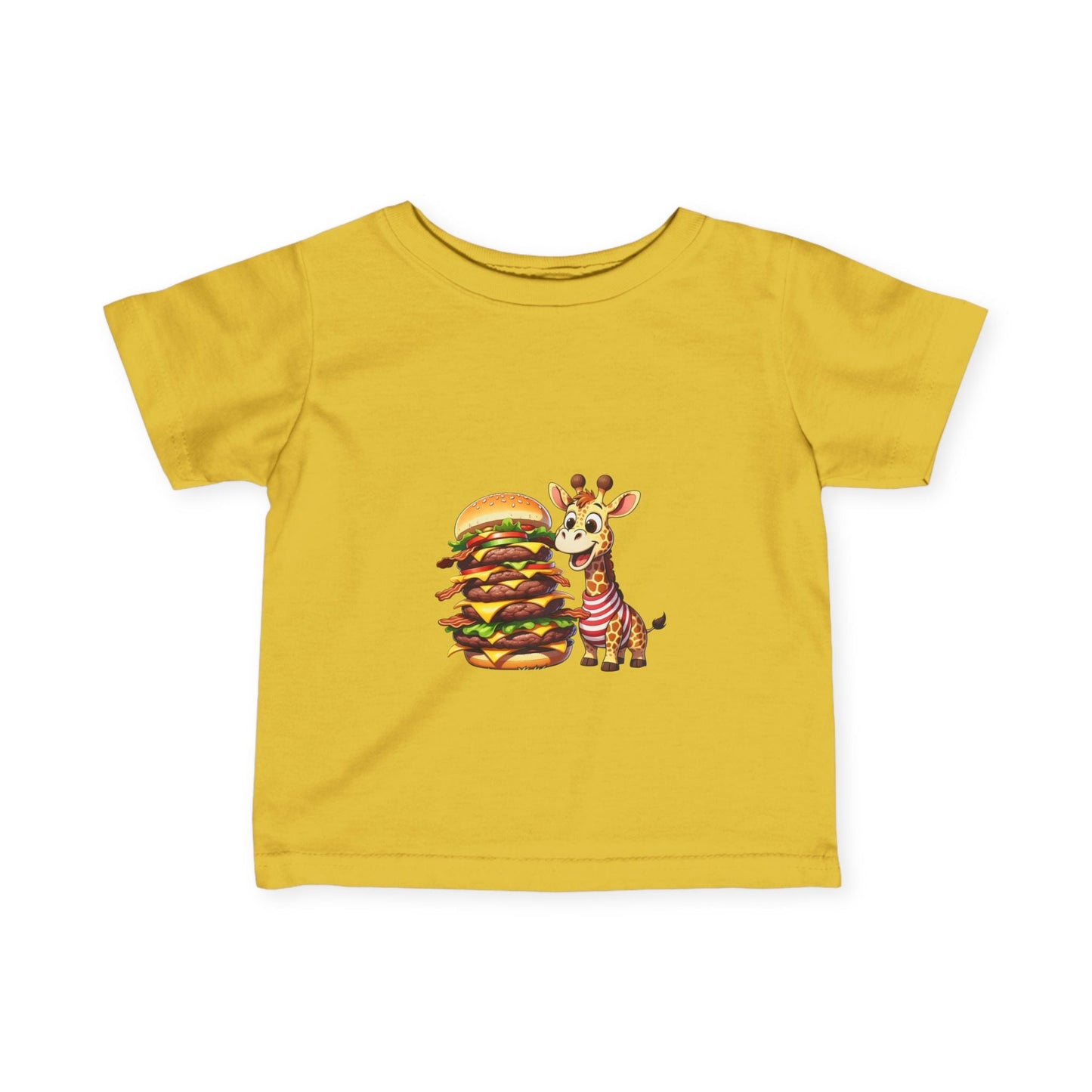 Cute Giraffe Eating Super Burger Infant Tee - Adorable Baby T-Shirt for Food Lovers - S-Mart Shop Smart Treasures