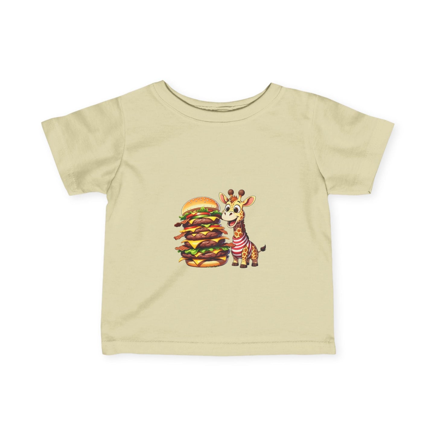 Cute Giraffe Eating Super Burger Infant Tee - Adorable Baby T-Shirt for Food Lovers - S-Mart Shop Smart Treasures
