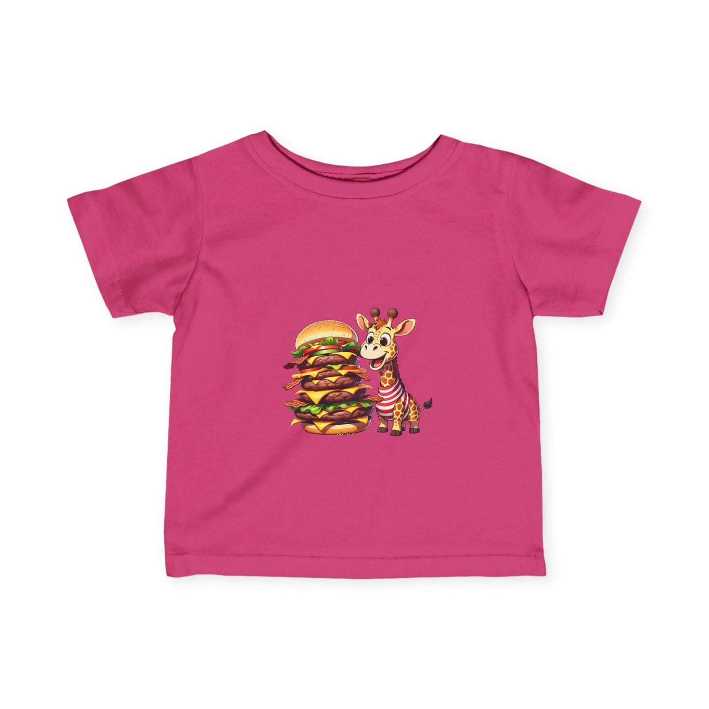 Cute Giraffe Eating Super Burger Infant Tee - Adorable Baby T-Shirt for Food Lovers - S-Mart Shop Smart Treasures
