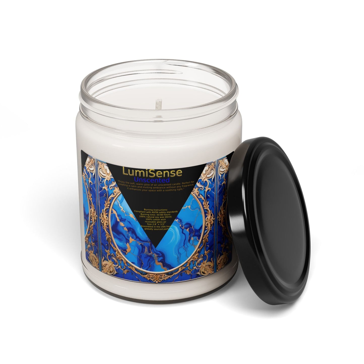 LumiSense Un Scented Soy Candle - 9oz Blue Marble Design, Aromatherapy Home Decor - S-Mart Shop Smart Treasures