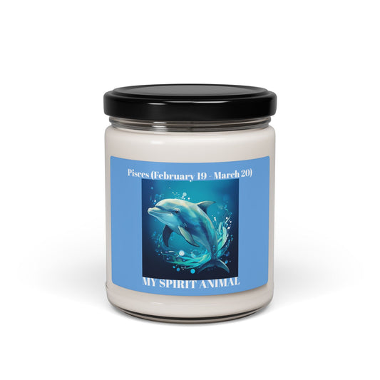 Pisces Dolphin Spirit Animal Scented Soy Candle - 9oz - Ocean Fresh Aroma for Astrology Lovers - S-Mart Shop Smart Treasures