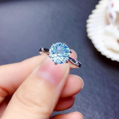 Natural Fireworks Cutter Sky Blue Topaz Ring