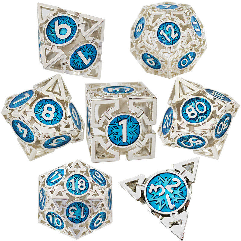 Fashion Metal Hollow Faceted Dice Set