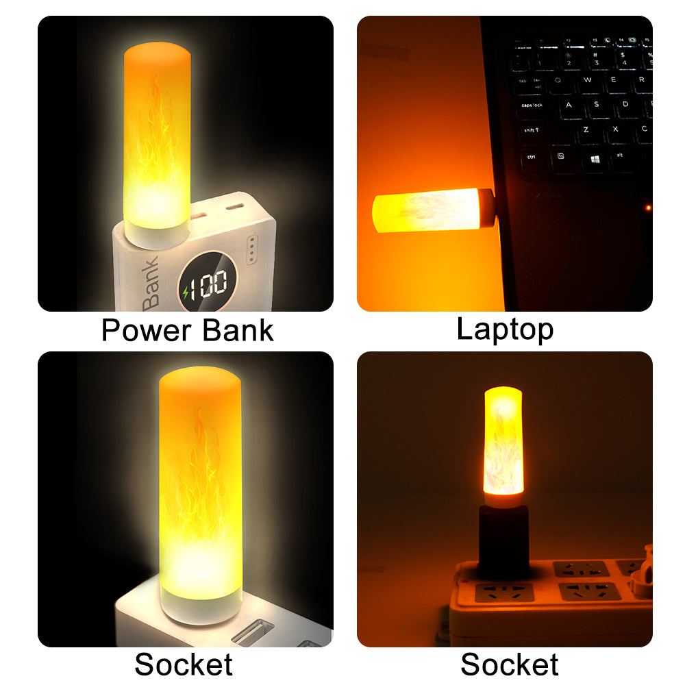 USB Atmosphere Light LED Flame Flashing Candle Lights Book Lamp For Power Bank Camping Lighting Cigarette Lighter Effect Light