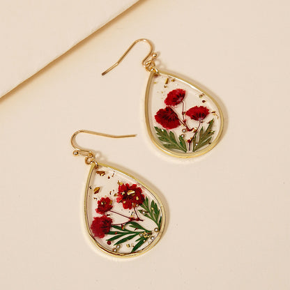 Drop-shaped Epoxy Leaf-shaped Flowers Earrings