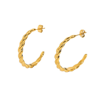 Net Red Wind Women's Twist Horn Earrings 18K Gold Plated