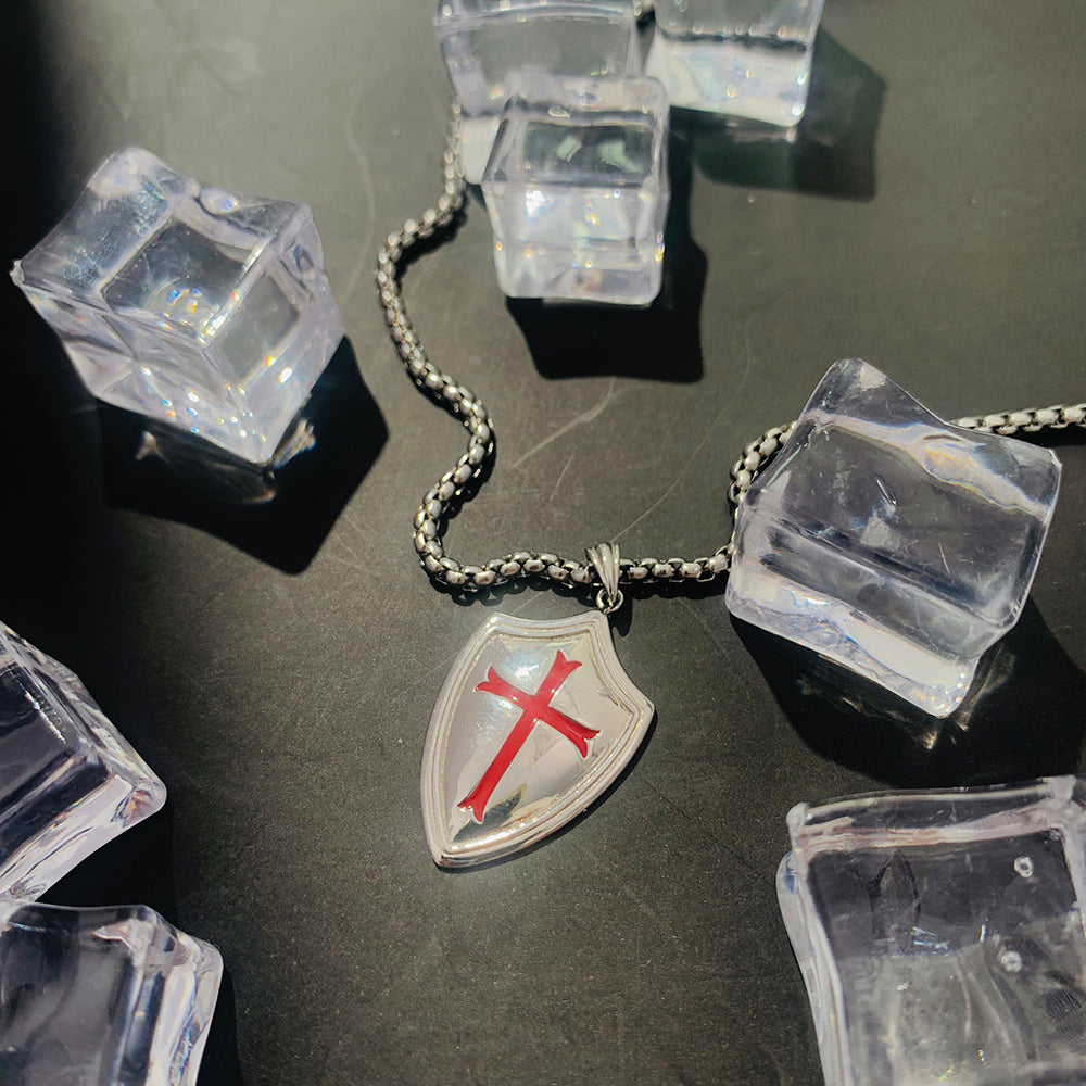 Knights Templar Shield Necklace in Sterling Silver Pendants Necklace for Men