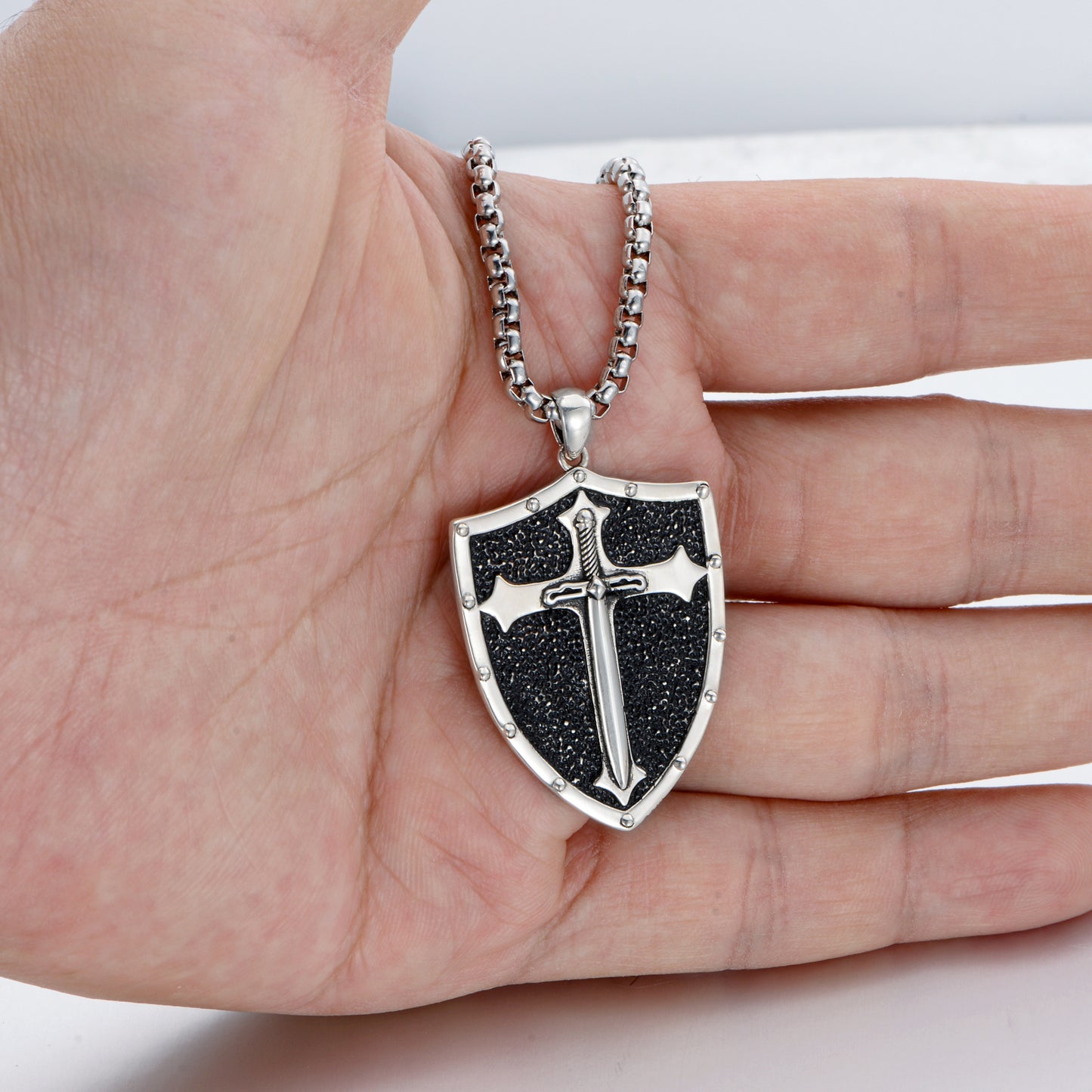 Knights Templar Shield Necklace in Sterling Silver Pendants Necklace for Men