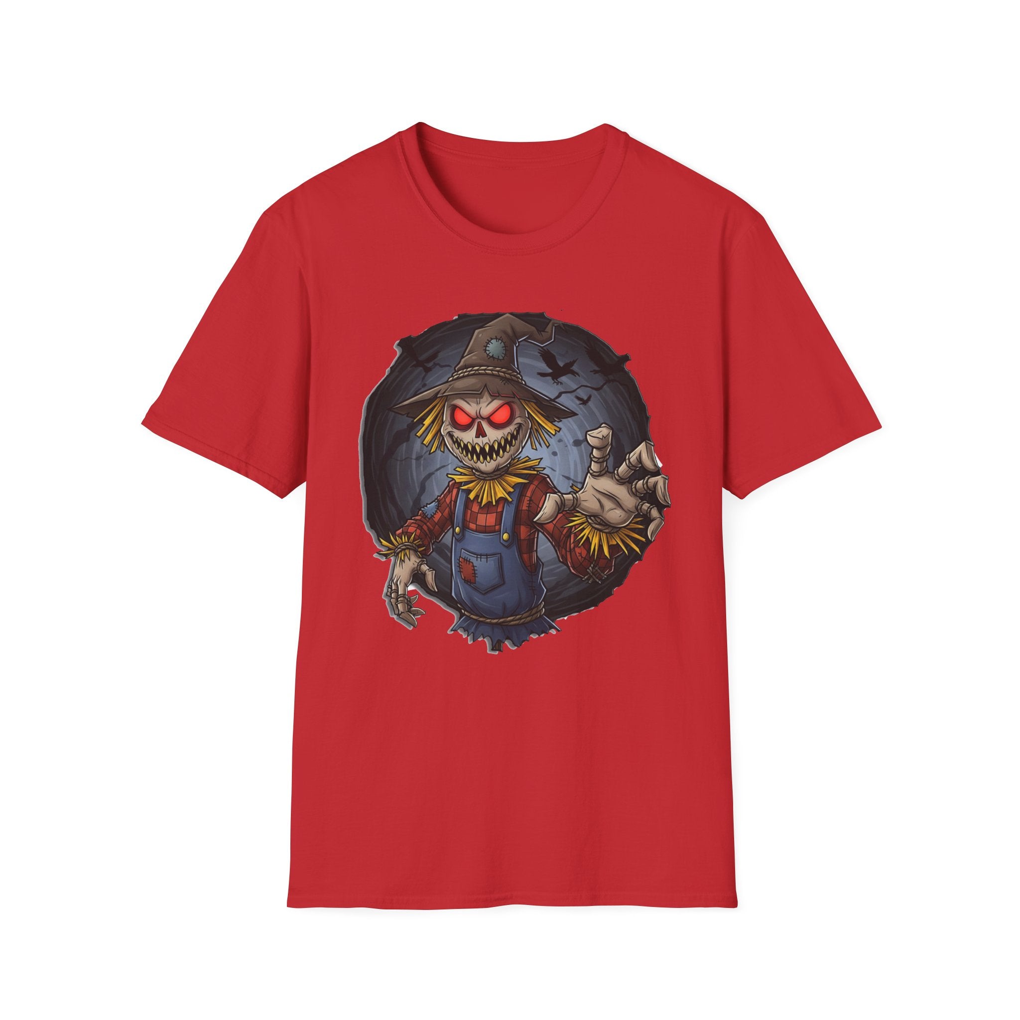 Spooky Scarecrow T-Shirt, Halloween Shirt, Scary Graphic Tee, Unisex Softstyle T-Shirt, Fall Fashion, Gift for Horror Fans