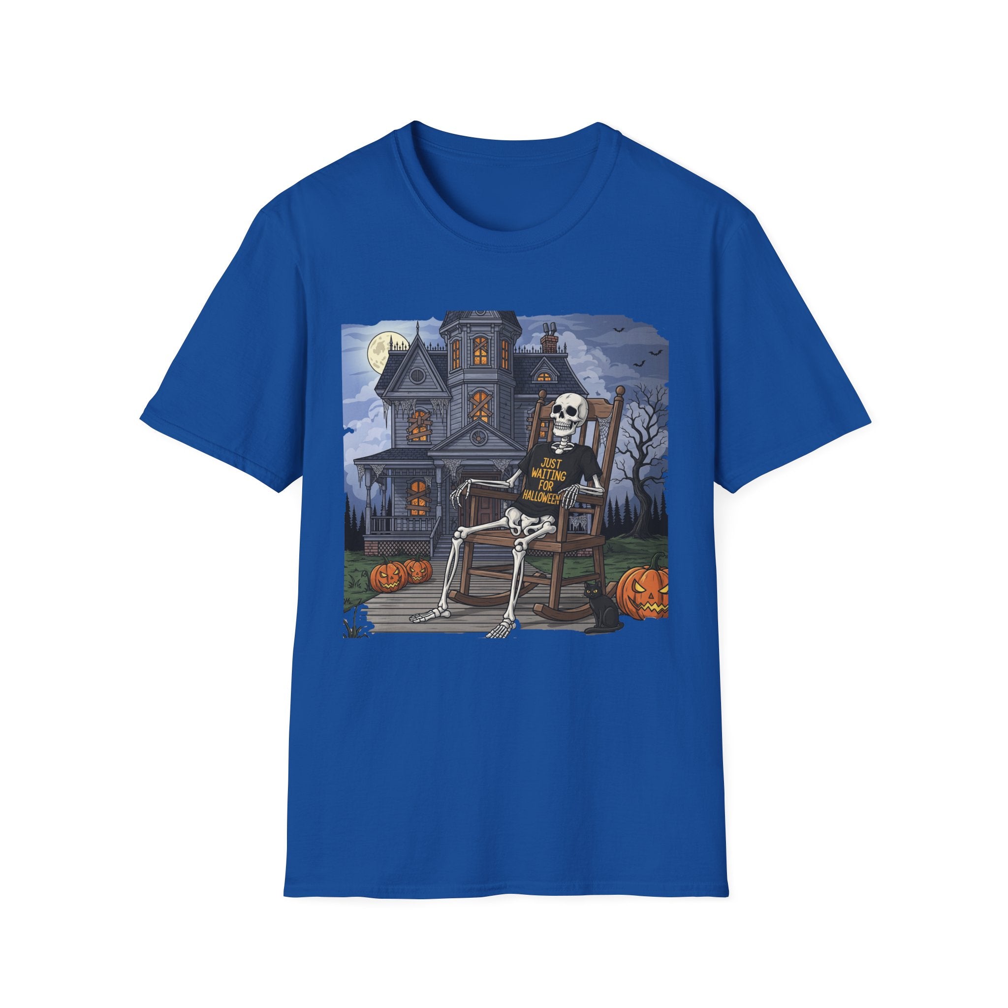 Just Waiting For Halloween Graphic Tee, Unisex Softstyle T-Shirt, Spooky Season Outfit, Perfect for Halloween Parties, Autumn Vibes, Casual Wear
