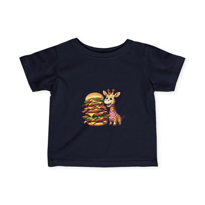 Cute Giraffe Eating Super Burger Infant Tee - Adorable Baby T-Shirt for Food Lovers