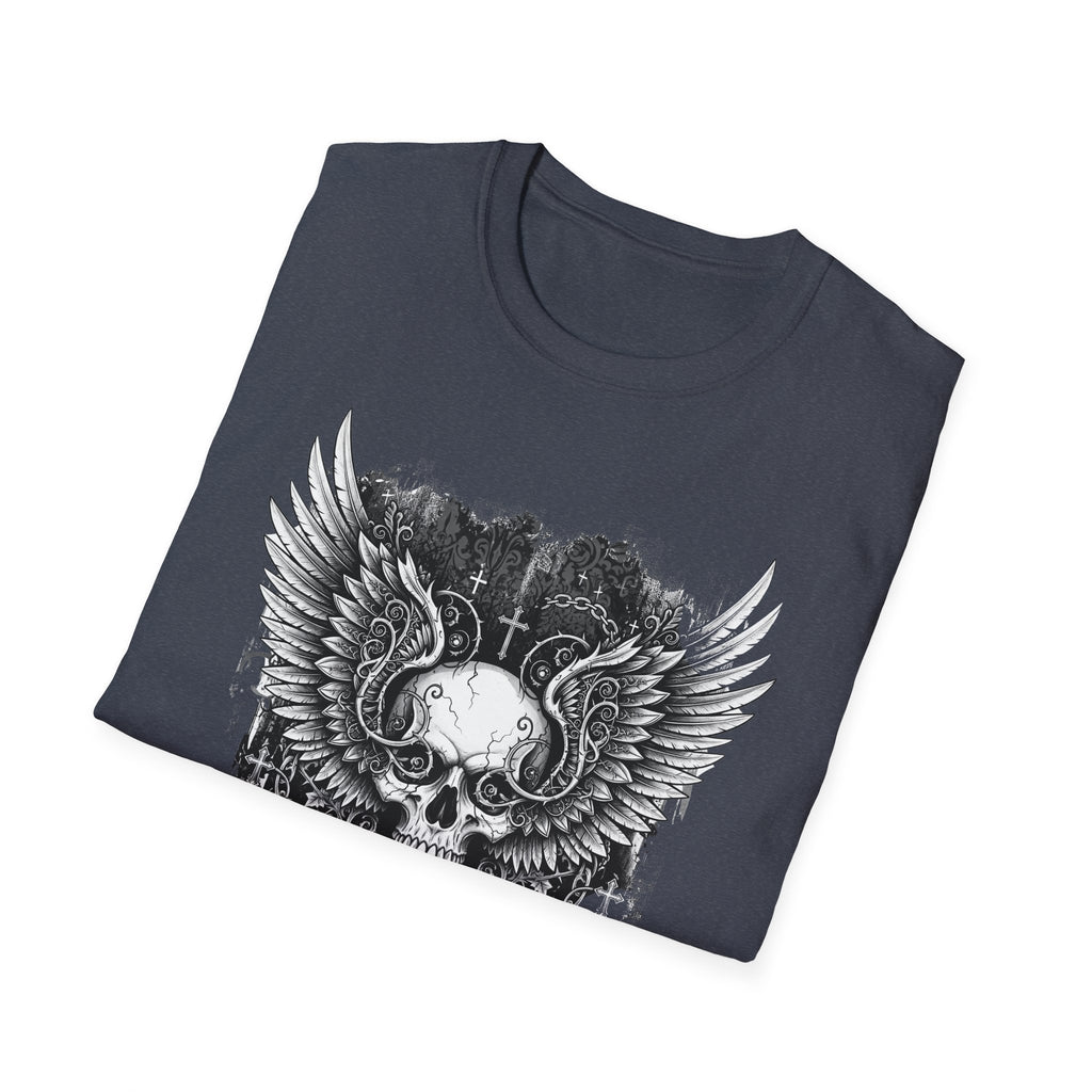 Gothic Winged Skull T-Shirt | Unisex Graphic Tee for Music Lovers, Halloween, Casual Wear, Gift for Him & Her