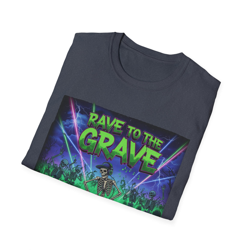 Rave to the Grave Unisex Softstyle T-Shirt | Festival Tee, Edgy Graphic Shirt, Concert Outfit, Alternative Apparel, Unique Gift