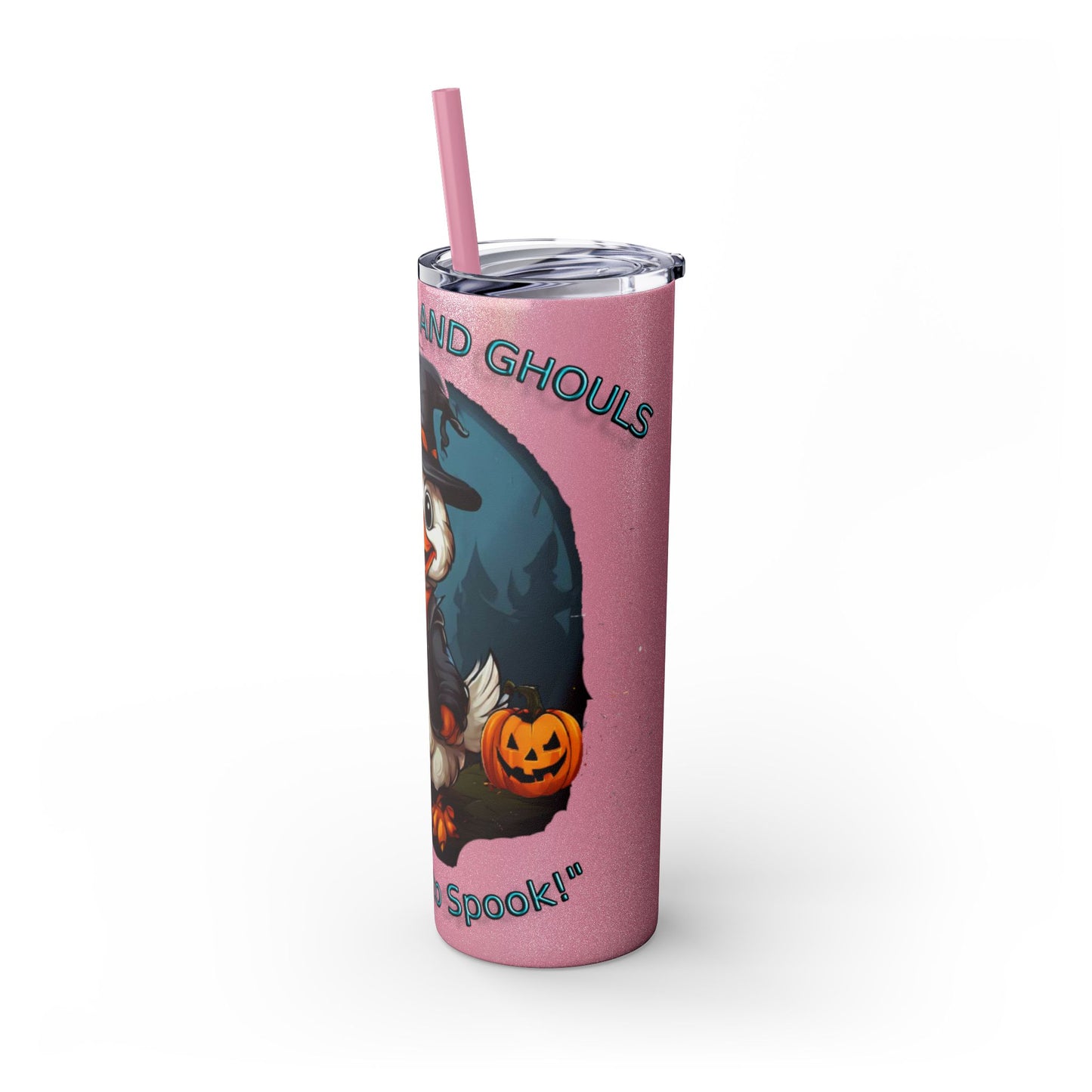 Goose Bumps And Ghouls Too Cute To Spook Skinny Tumbler with Straw, 20oz