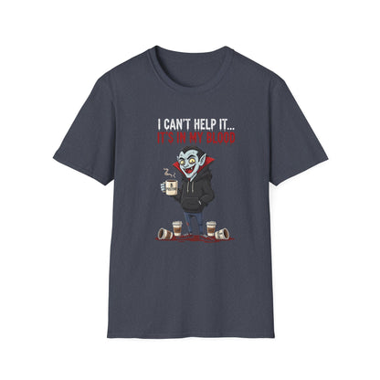 Coffee Lover's Vampire Its In My Blood Unisex T-Shirt, Funny Graphic Tee, Gift for Baristas, Coffee Addicts, Casual Wear, Halloween Apparel