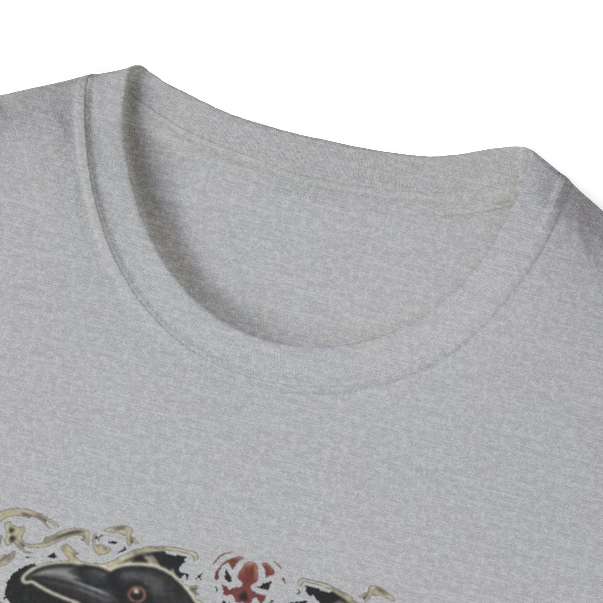 Gothic Raven and Skull T-Shirt | Unisex Softstyle Tee for Halloween, Dark Aesthetic, Casual Wear, Unique Gift, Spooky Vibes