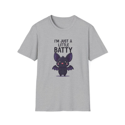 Cute I'm Just A Little Batty Graphic Tee, Funny Halloween T-Shirt, Gift for Bat Lovers, Unisex Softstyle Shirt, Quirky Casual Wear