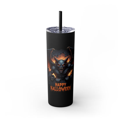 Halloween Gargoyle Skinny Tumbler with Straw, Spooky Drinkware, Perfect for Parties, Fall Decor, Trick or Treat Gifts