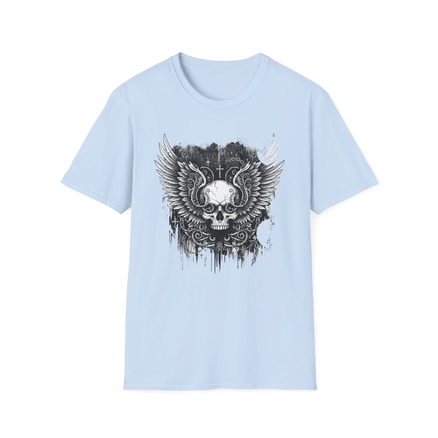 Gothic Winged Skull T-Shirt | Unisex Graphic Tee for Music Lovers, Halloween, Casual Wear, Gift for Him & Her