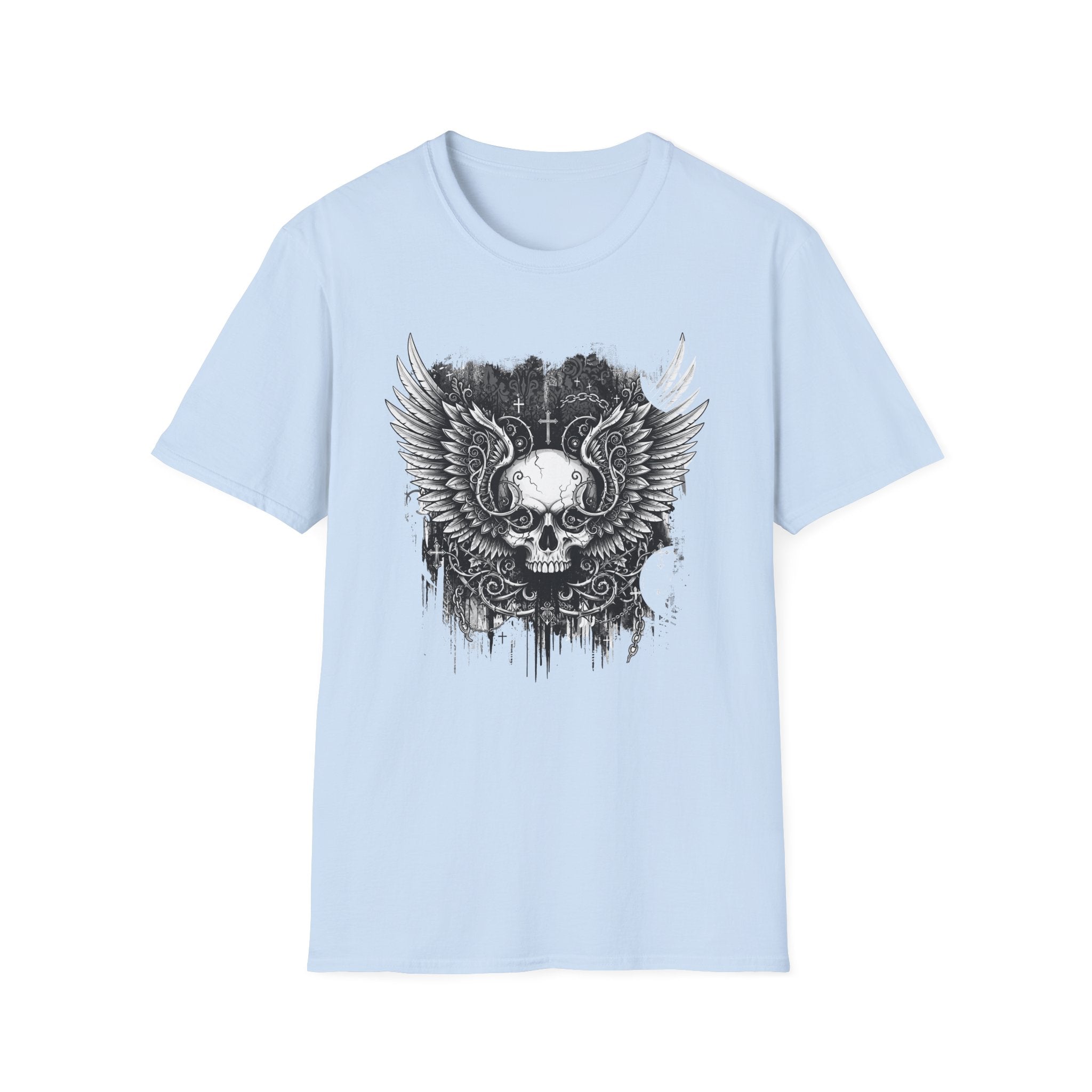 Gothic Winged Skull T-Shirt | Unisex Graphic Tee for Music Lovers, Halloween, Casual Wear, Gift for Him & Her