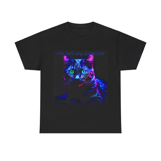 Black light UV Glow I Am Cat ? Unisex Heavy Cotton Tee