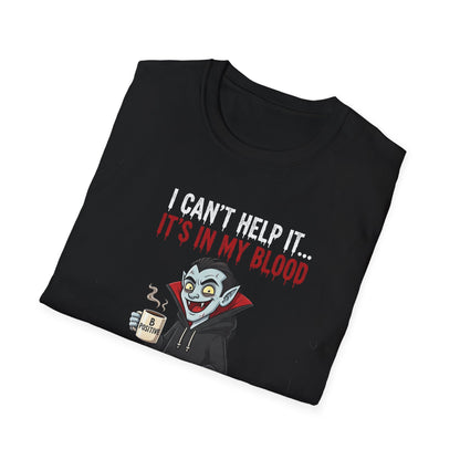 Coffee Lover's Vampire Its In My Blood Unisex T-Shirt, Funny Graphic Tee, Gift for Baristas, Coffee Addicts, Casual Wear, Halloween Apparel