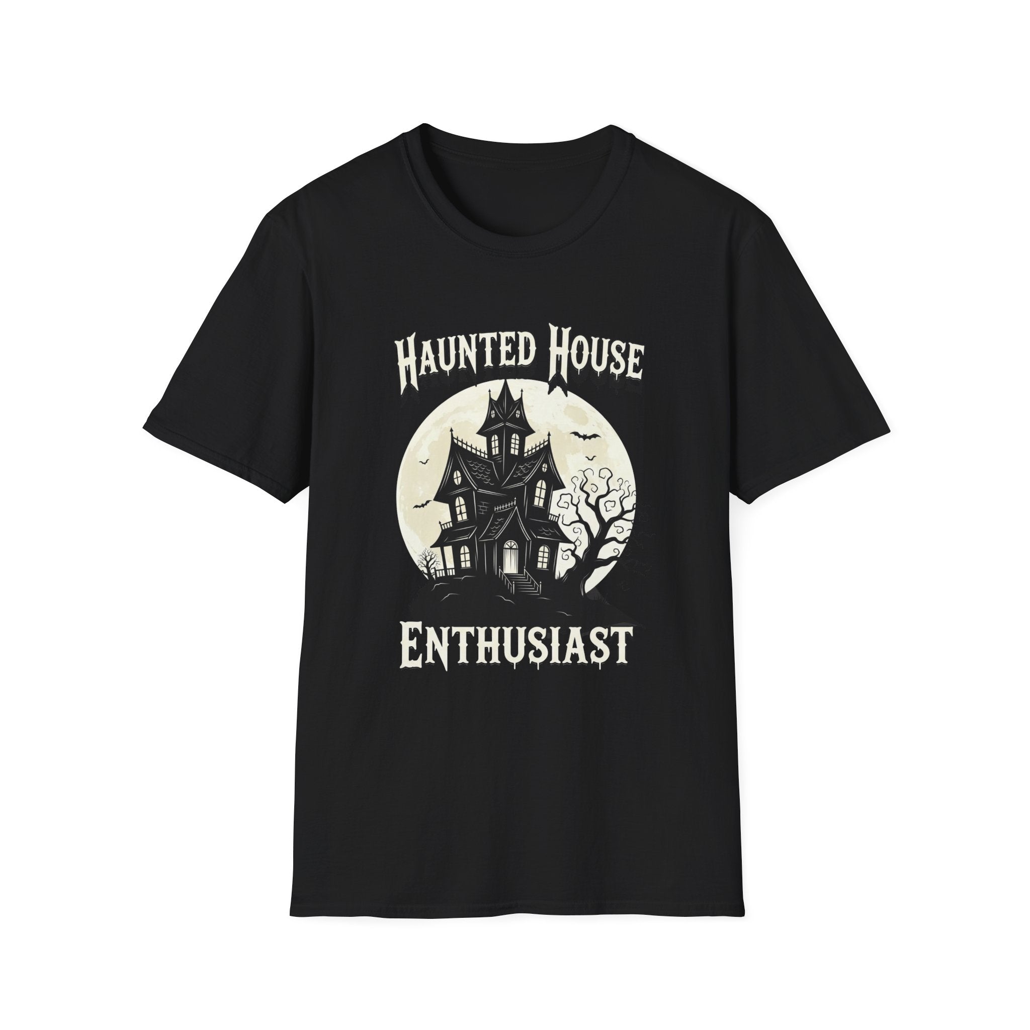 Haunted House Enthusiast  Unisex Softstyle T-Shirt | Spooky Vibes, Halloween Costume, Gift for Ghost Lovers, Autumn Wardrobe Essential