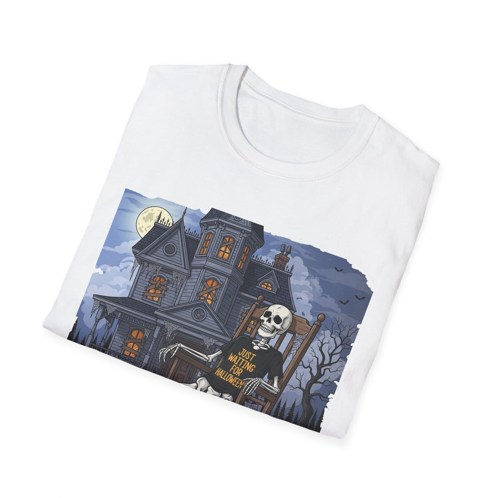 Just Waiting For Halloween Graphic Tee, Unisex Softstyle T-Shirt, Spooky Season Outfit, Perfect for Halloween Parties, Autumn Vibes, Casual Wear