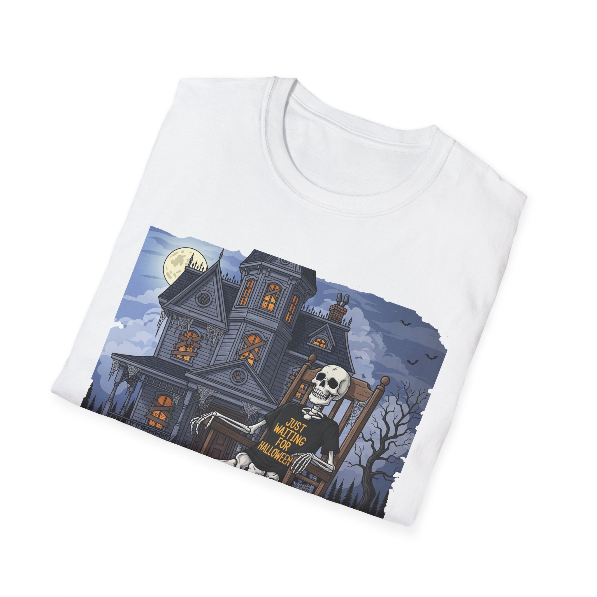 Just Waiting For Halloween Graphic Tee, Unisex Softstyle T-Shirt, Spooky Season Outfit, Perfect for Halloween Parties, Autumn Vibes, Casual Wear