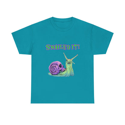 Snail Themed Unisex Heavy Cotton Tee - "Snailed It!" T-Shirt for Fun Loving Individuals