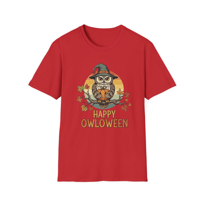 Halloween Happy Owl O Ween Graphic Tee, Casual Fall T-Shirt, Seasonal Gift, Unisex Halloween Shirt, Fun Halloween Outfit
