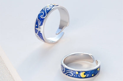 Fashionable And Elegant Sea Blue Starry Sky Couple Ring