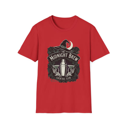 Midnight Brew Cocktail Club T-Shirt | Unisex Softstyle Tee, Barware Lovers Gift, Cocktail Party Attire, Fun Drinking Shirt, Night Out Wear