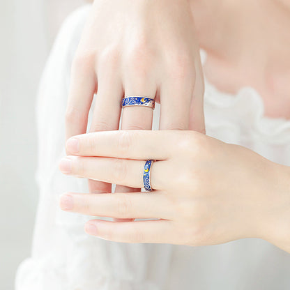 Fashionable And Elegant Sea Blue Starry Sky Couple Ring