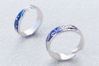 Fashionable And Elegant Sea Blue Starry Sky Couple Ring