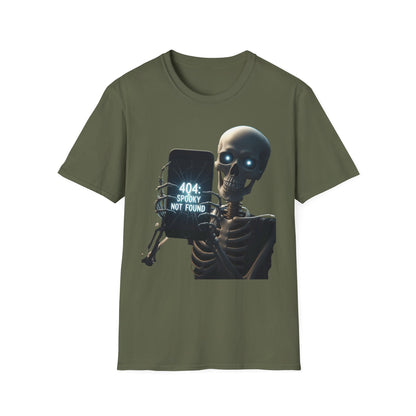 404 Spooky Not Found Skeleton T-Shirt, Halloween Tee, Unisex Graphic Shirt, Casual Wear, Fun Halloween Gift