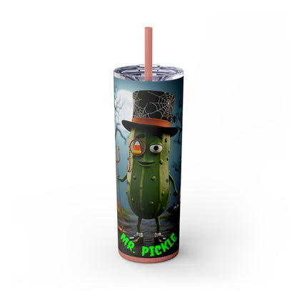 Halloween Mr. Pickle Tumbler, 20oz Skinny Tumbler with Straw, Fun for Parties, Trick or Treat, Kids Gift, Spooky Decor