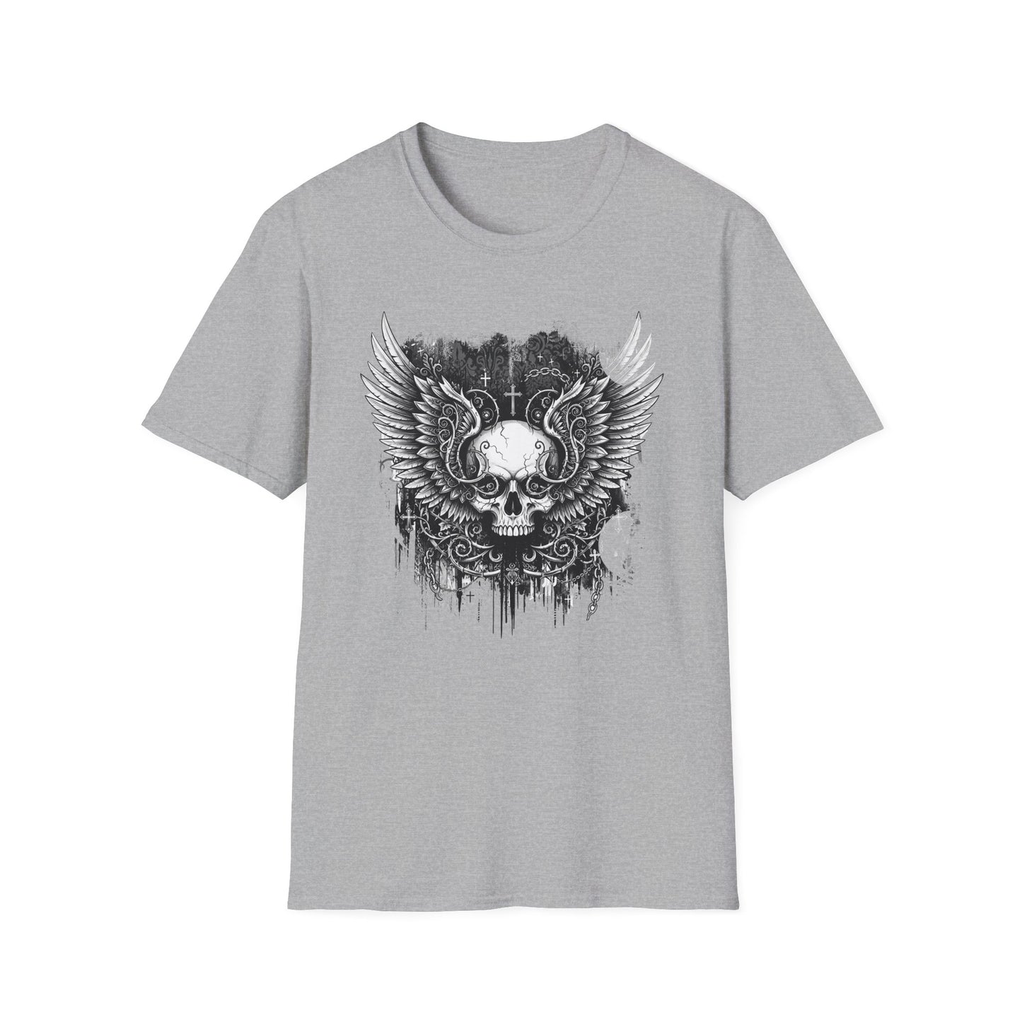 Gothic Winged Skull T-Shirt | Unisex Graphic Tee for Music Lovers, Halloween, Casual Wear, Gift for Him & Her
