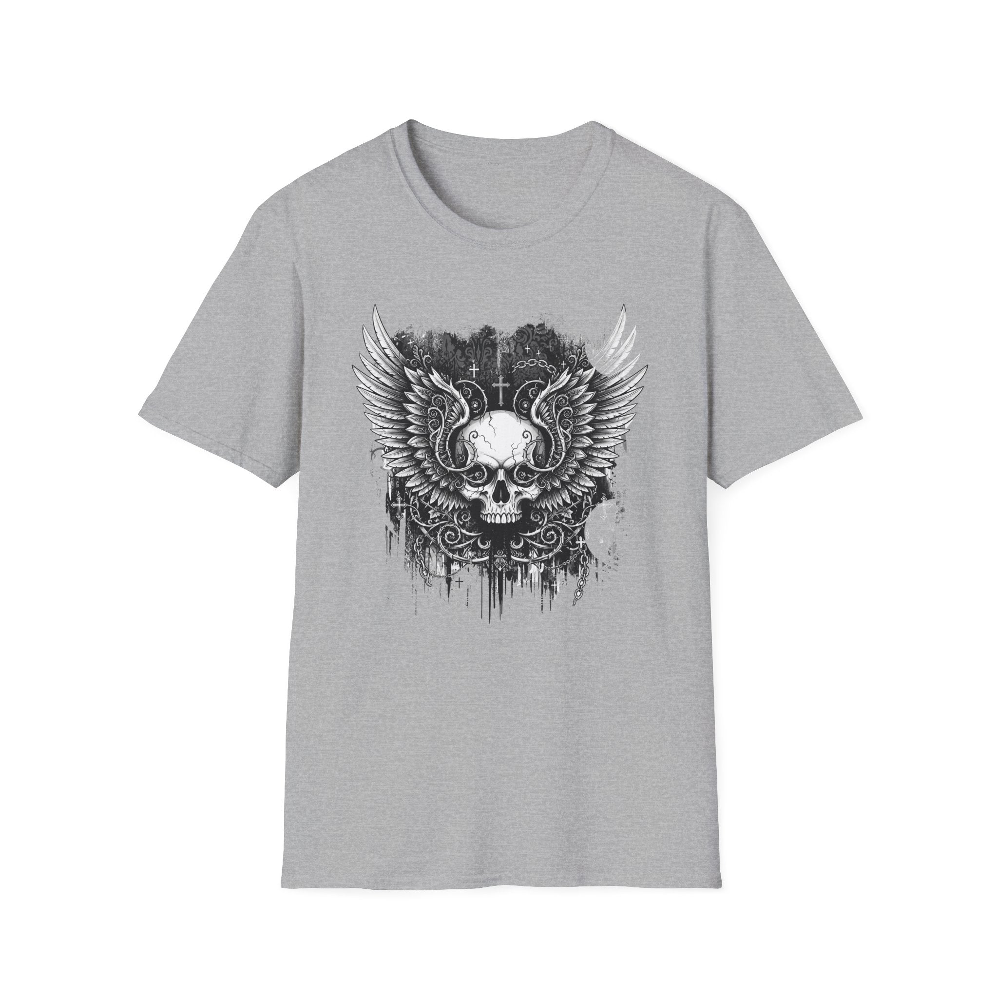 Gothic Winged Skull T-Shirt | Unisex Graphic Tee for Music Lovers, Halloween, Casual Wear, Gift for Him & Her