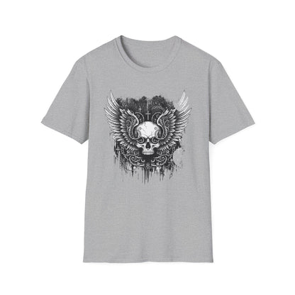 Gothic Winged Skull T-Shirt | Unisex Graphic Tee for Music Lovers, Halloween, Casual Wear, Gift for Him & Her