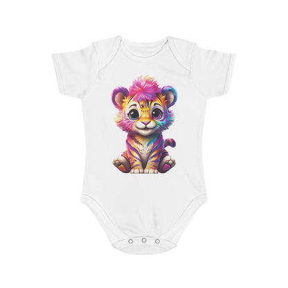 Cute Baby Animal Bodysuit with Colorful Tiger and Butterfly Designs