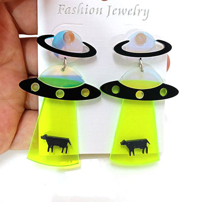 Alien spaceship acrylic earrings