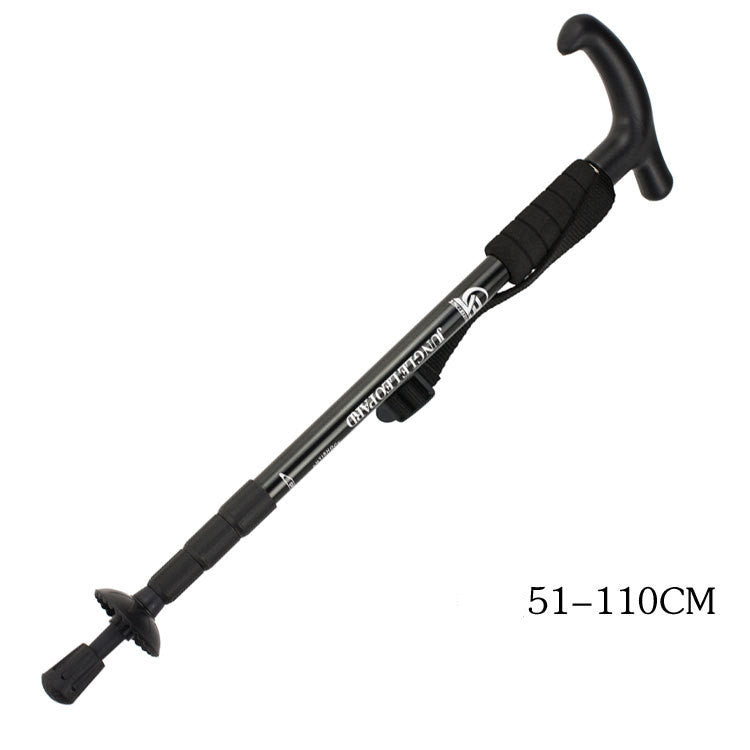 Four-section straight shank and curved handle aluminum alloy trekking pole