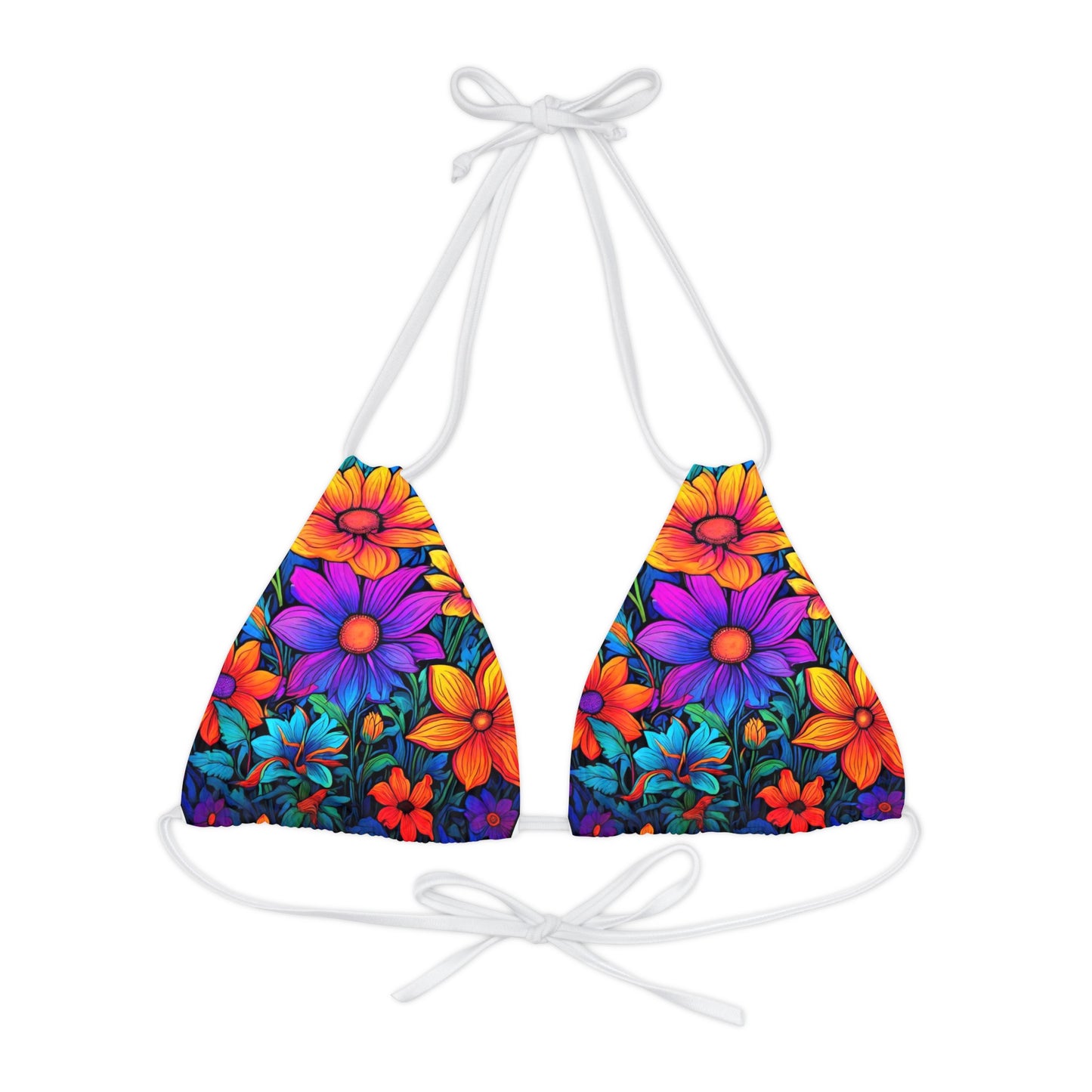 Psychedelic Flower Power Strappy Triangle Bikini Top (AOP)