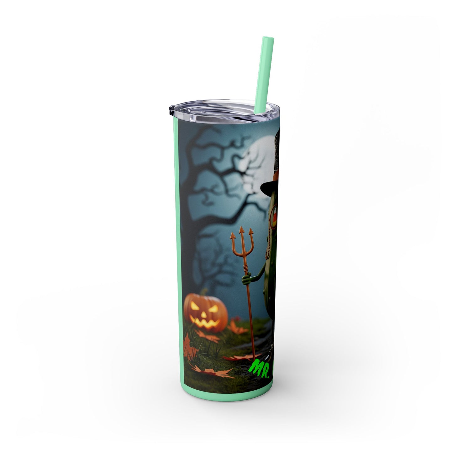 Halloween Mr. Pickle Tumbler, 20oz Skinny Tumbler with Straw, Fun for Parties, Trick or Treat, Kids Gift, Spooky Decor